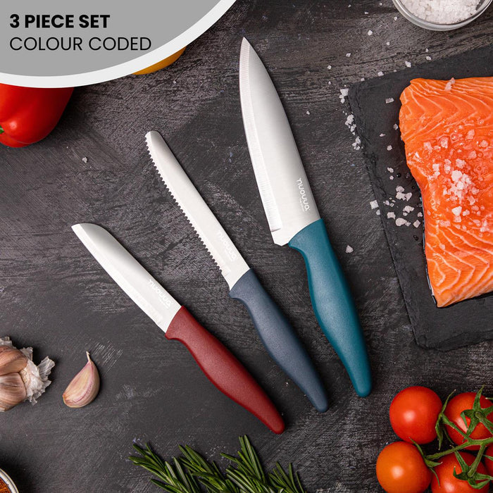 3-Piece Kitchen Knife Set - Stainless Steel Non-Stick Blades - Dull Colour