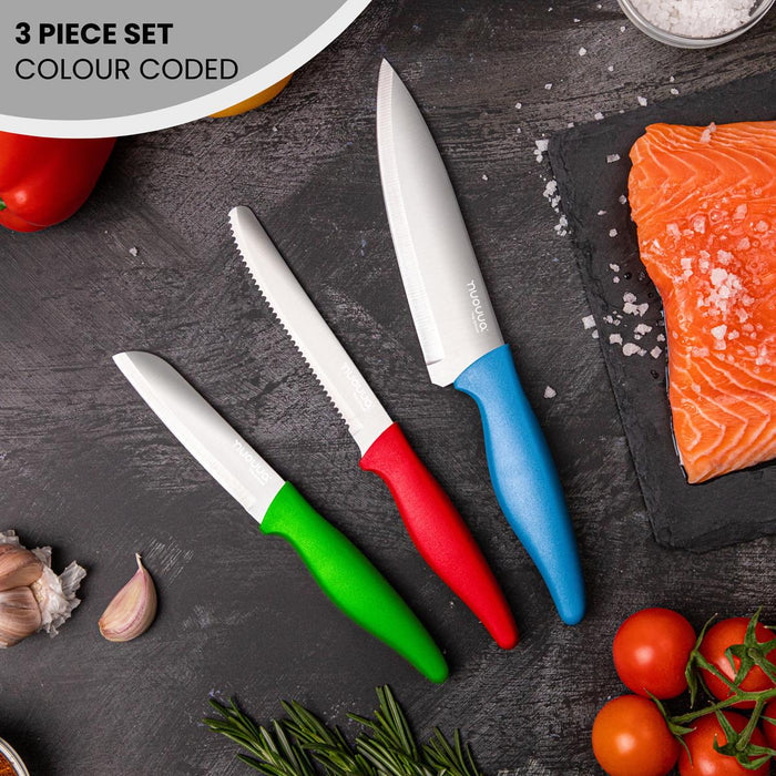3-Piece Kitchen Knife Set - Stainless Steel Non-Stick Blades - Multicolour