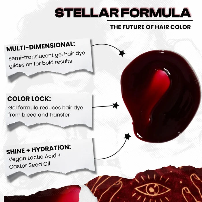 Manic Panic Inter-GEL-actic™ Hair Color Kit Divine Wine gel hair dye swatch showing red violet burgundy semi-permanent color formula texture