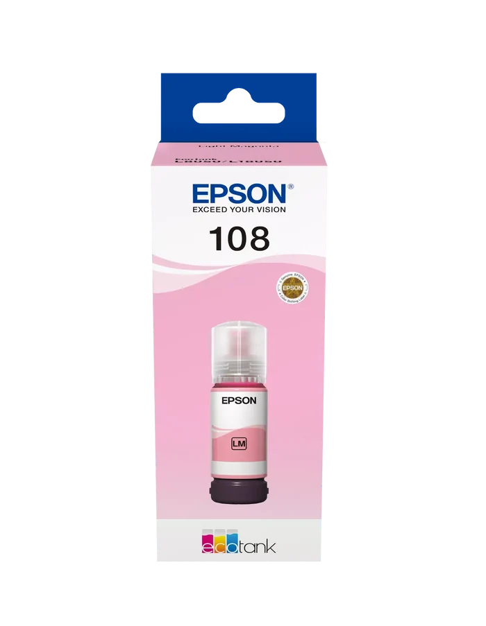 Epson 108 EcoTank Light Magenta Original Ink bottle packaging.