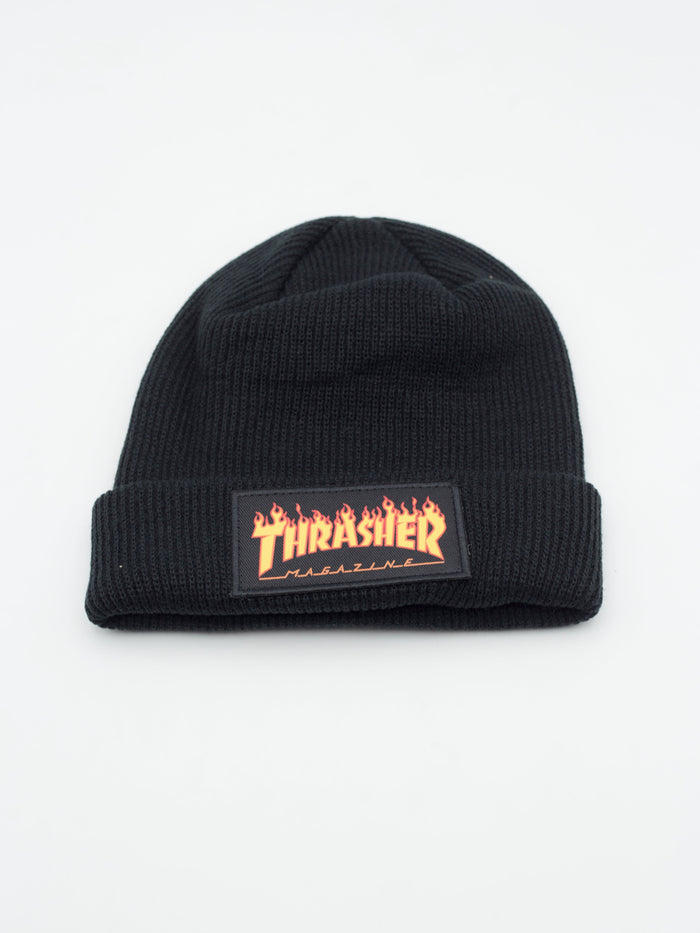 Flame Patch Beanie Black