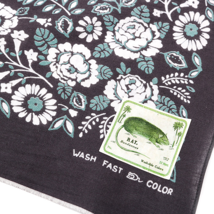 KAPITAL FASTCOLOR SELVEDGE BANDANA CHURCHILL GARDEN 30X30 BLACK
