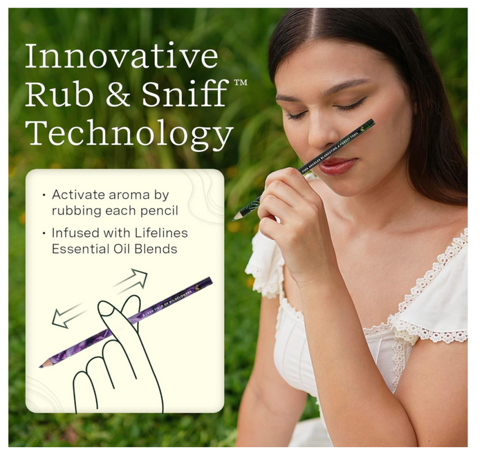 Lifelines: Rub & Sniff Scented Colored Pencils - 10 Pack Infused with Essential Oil Blend