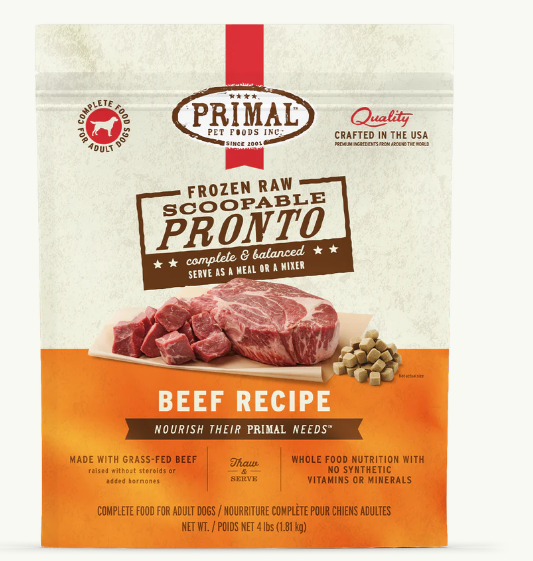 Primal Pronto Beef Formula Raw Dog Food 4lb