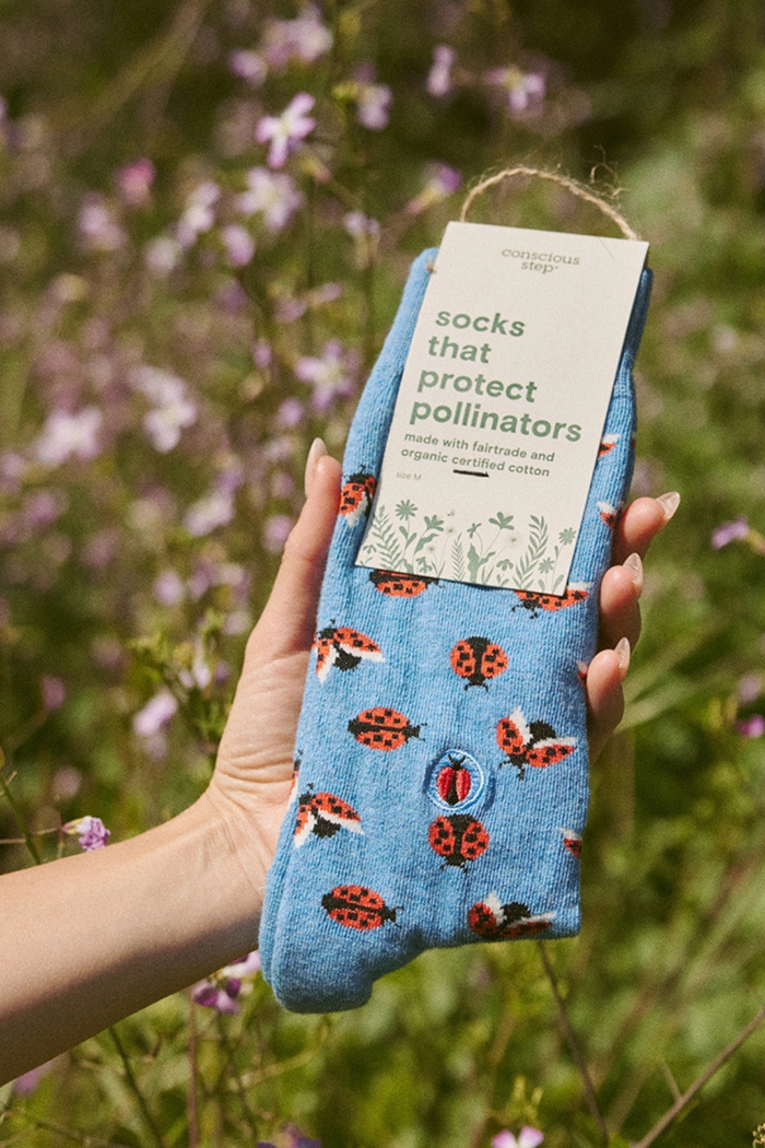 Conscious-Step-Socks-that-Protect-Pollinators-Blue-Ladybugs