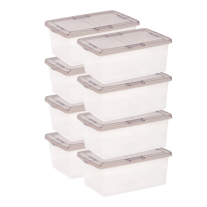 17 Qt. Stackable Box, Plastic Storage Bins with Lids, Clear, Gray Lid, Set of 8 - IRIS USA, Inc.