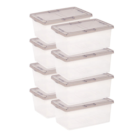 17 Qt. Stackable Box, Plastic Storage Bins with Lids, Clear, Gray Lid, Set of 8 - IRIS USA, Inc.