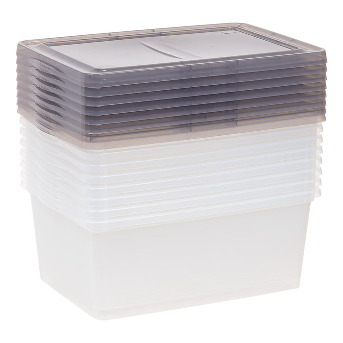 17 Qt. Stackable Box, Plastic Storage Bins with Lids, Clear, Gray Lid, Set of 8 - IRIS USA, Inc.