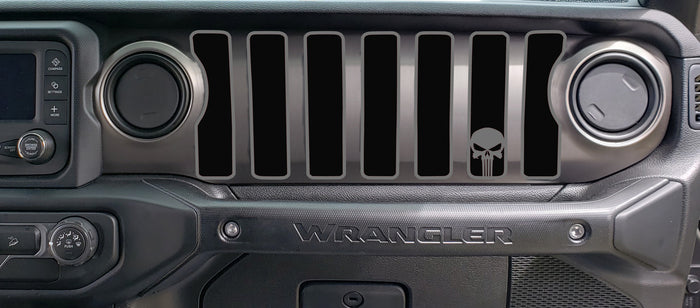 2 Color Punisher Dash grill decal Fits: 2018 & up Jeep Wrangler JL JT Sahara Altitude 0464