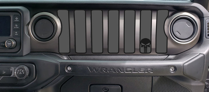 2 Color Punisher Dash grill decal Fits: 2018 & up Jeep Wrangler JL JT Sahara Altitude 0464