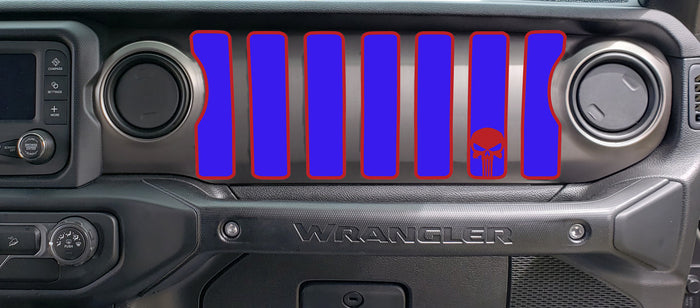 2 Color Punisher Dash grill decal Fits: 2018 & up Jeep Wrangler JL JT Sahara Altitude 0464
