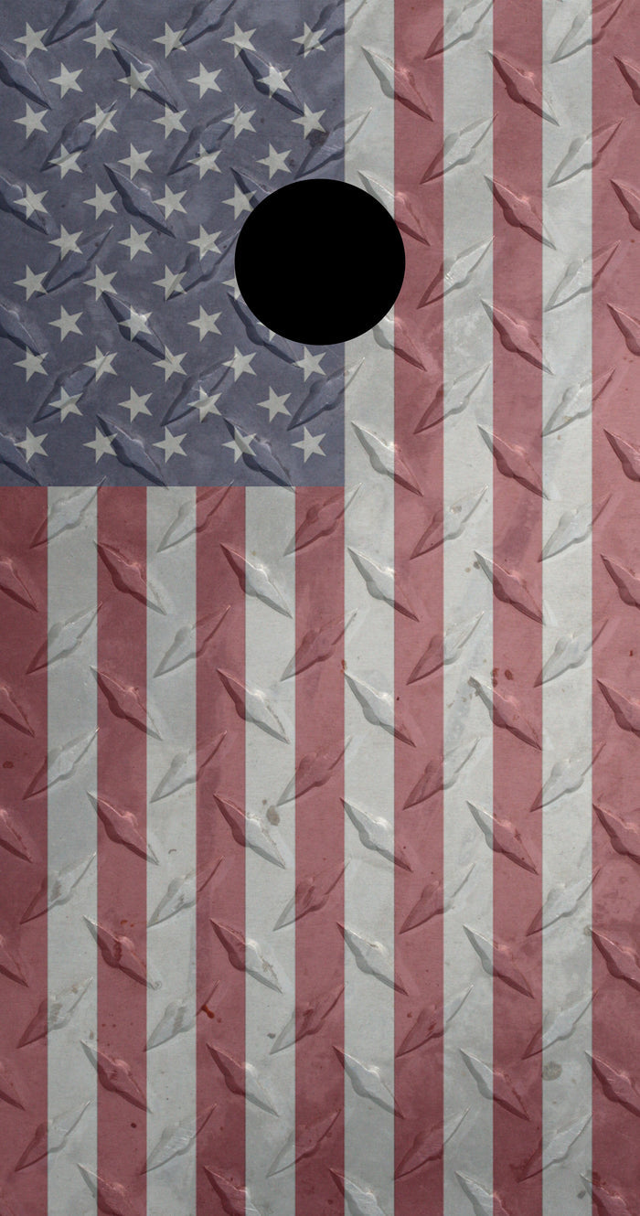 2 x Cornhole Board Bag Toss Vinyl Wrap Set-Diamond Plate American Flag Universal Fit Oracal 3M