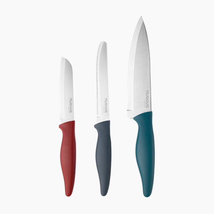 3-Piece Kitchen Knife Set - Stainless Steel Non-Stick Blades - Dull Colour