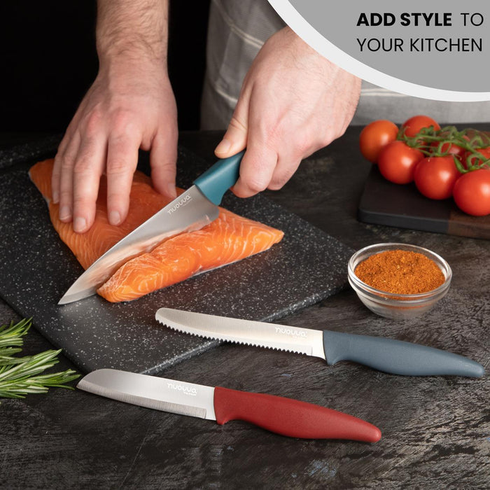 3-Piece Kitchen Knife Set - Stainless Steel Non-Stick Blades - Dull Colour