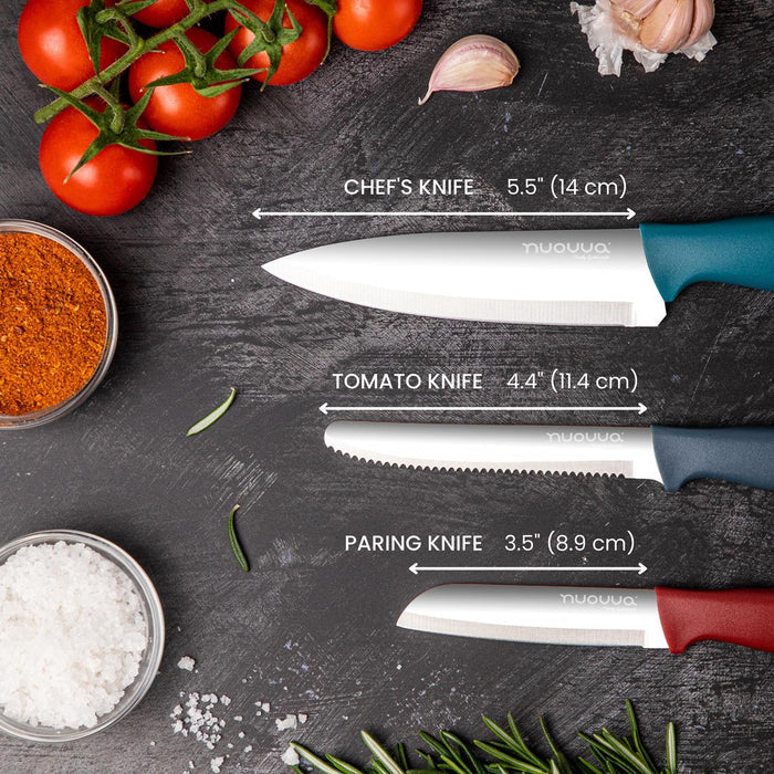 3-Piece Kitchen Knife Set - Stainless Steel Non-Stick Blades - Dull Colour