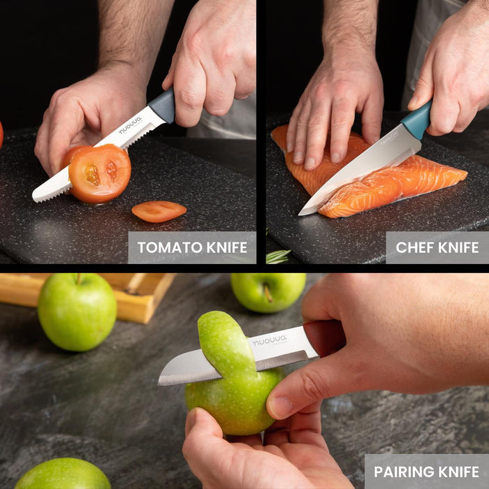 3-Piece Kitchen Knife Set - Stainless Steel Non-Stick Blades - Dull Colour