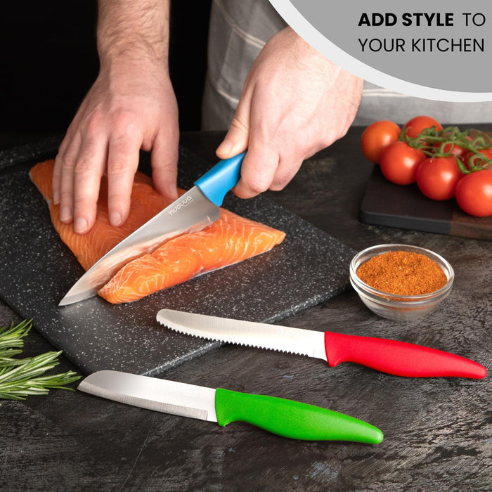 3-Piece Kitchen Knife Set - Stainless Steel Non-Stick Blades - Multicolour