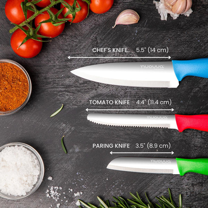 3-Piece Kitchen Knife Set - Stainless Steel Non-Stick Blades - Multicolour
