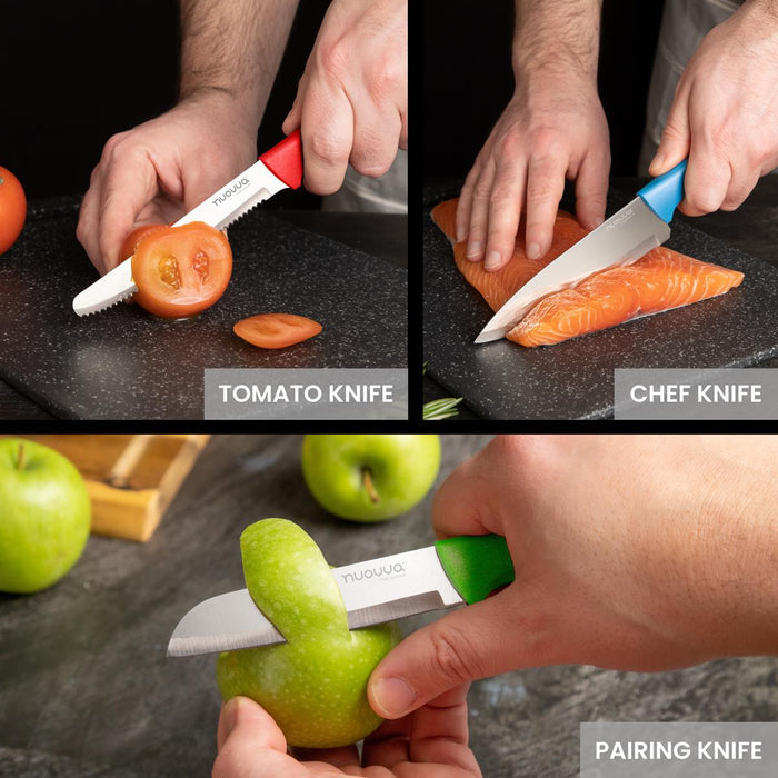 3-Piece Kitchen Knife Set - Stainless Steel Non-Stick Blades - Multicolour