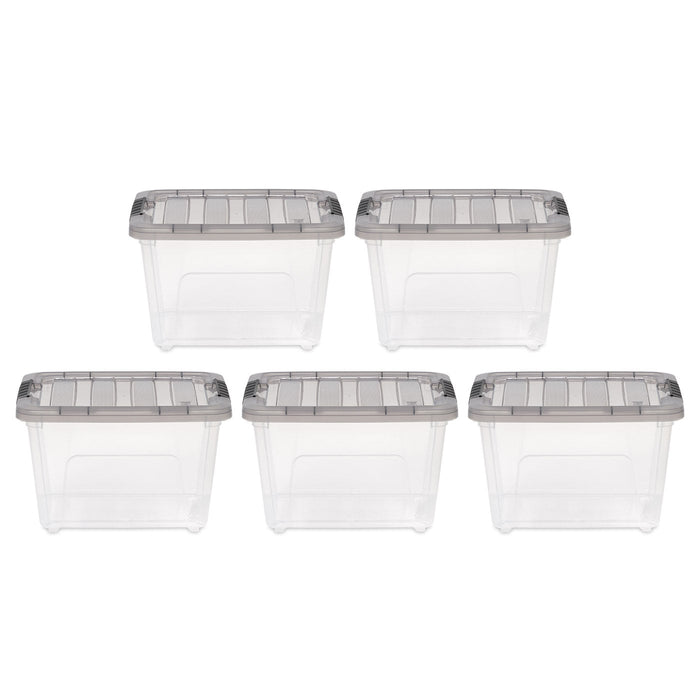 4.7 Gallon Stack & Pull Clear Plastic storage Box, Lid Gray, pack of 5 - IRIS USA, Inc.