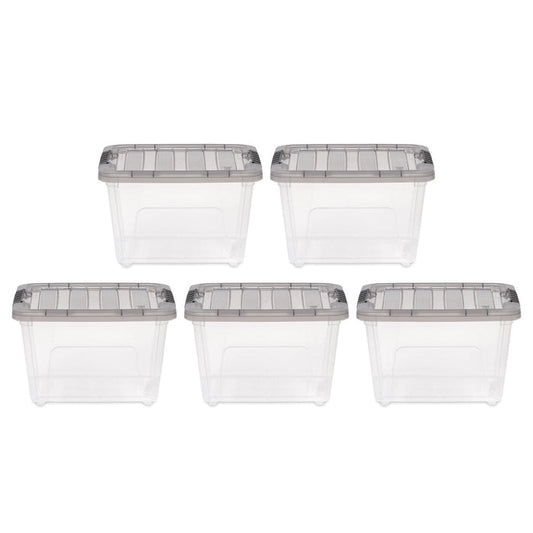 4.7 Gallon Stack & Pull Clear Plastic storage Box, Lid Gray, pack of 5 - IRIS USA, Inc.