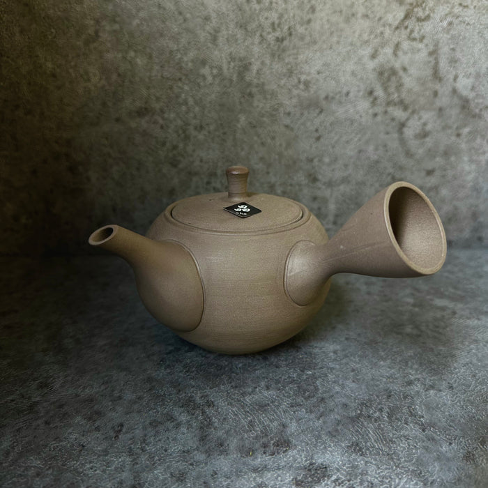 Shoko Kiln (F417): Earth Maru - Brown Clay Kyusu Tea Pot (320 ml) 晶光茶泥丸急須