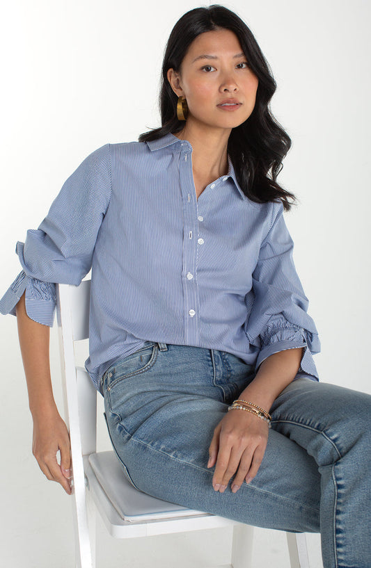 Adjustable Sleeve Button Front Woven Top