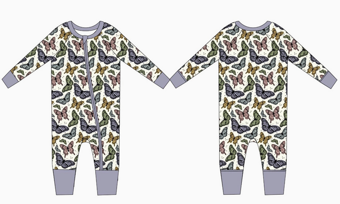 Bamboo Zip Romper - Butterfly