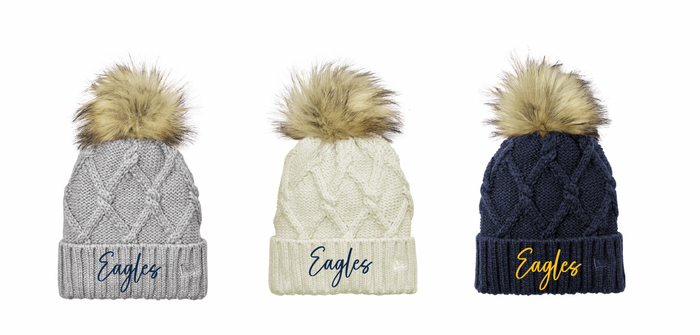 BCHS Eagles Pom Faux Fur Eagles Cursive Beanie