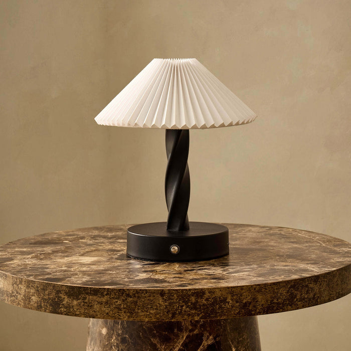 Birdie Rechargeable Pleated Table Lamp - Black/ White - DUSK