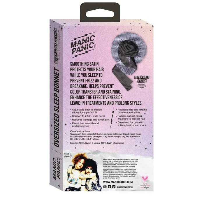 Manic Panic oversized sleep bonnet packaging with product details on a white background