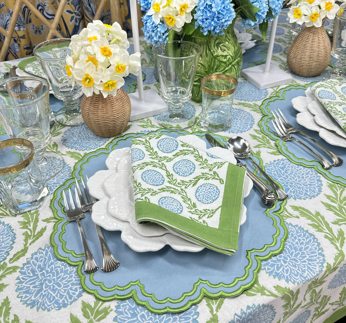 Blue and Green, Flowers & Vines - Napkin (Set of 4)