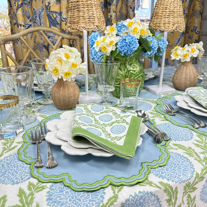 Blue and Green, Flowers & Vines - Tablecloth