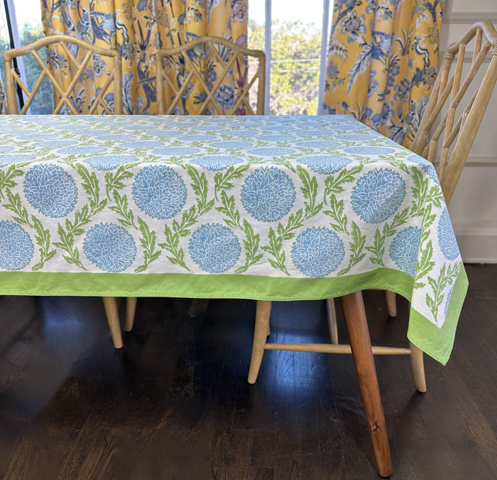 Blue and Green, Flowers & Vines - Tablecloth