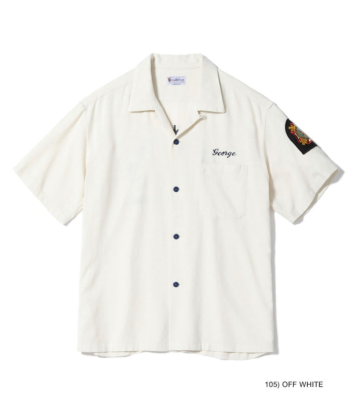 BR39510 U.S. NAVY RAYON LINEN OPEN SHIRT with CHAIN EMBROIDERED - OFF WHITE