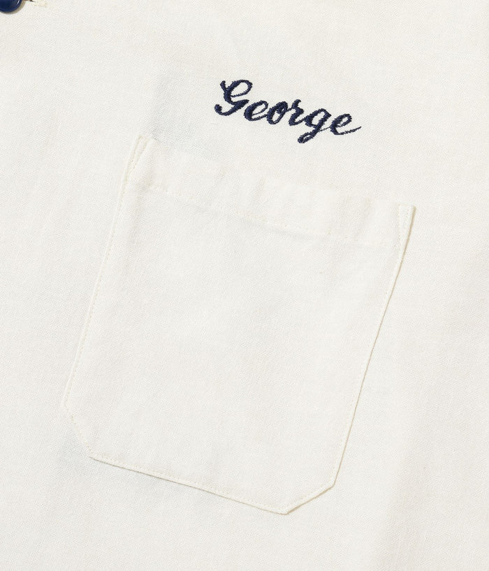 BR39510 U.S. NAVY RAYON LINEN OPEN SHIRT with CHAIN EMBROIDERED - OFF WHITE