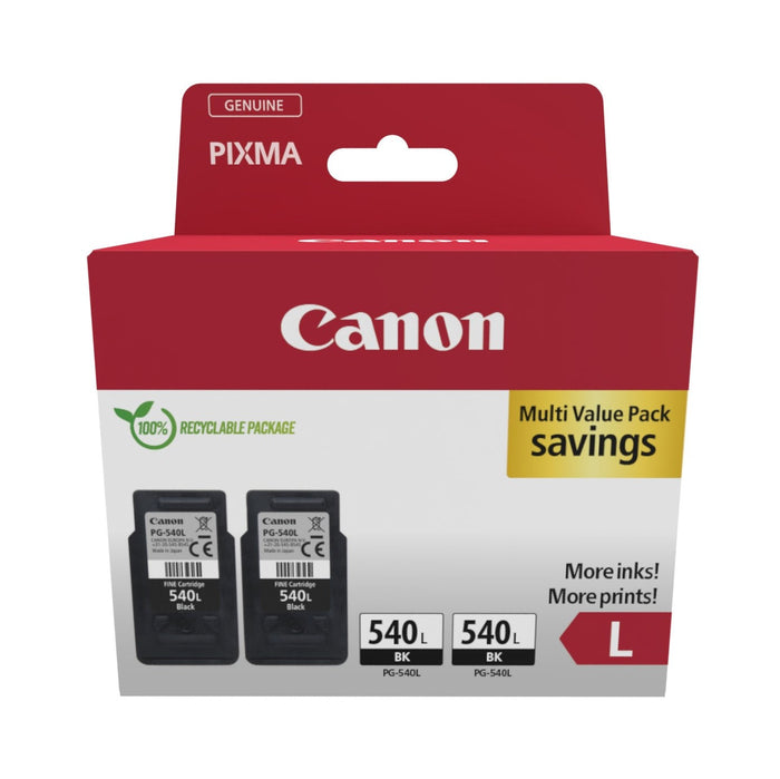 Canon PG-540L Black High Capacity Ink Cartridge Twin Pack - 5224B020