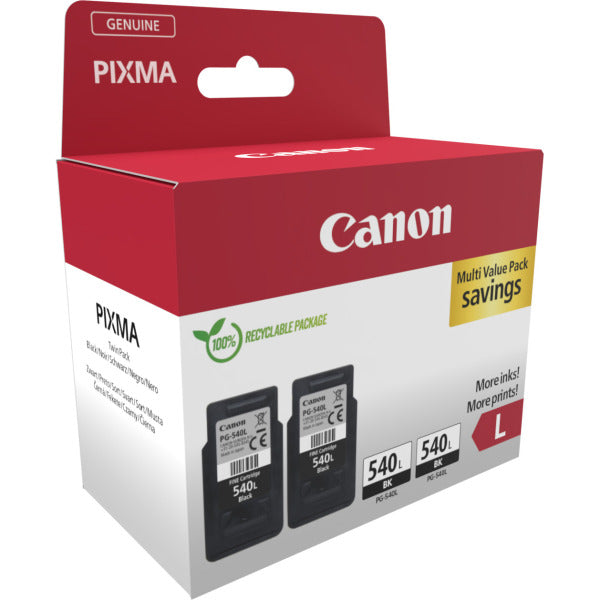 Canon PG-540L Black High Capacity Ink Cartridge Twin Pack - 5224B020