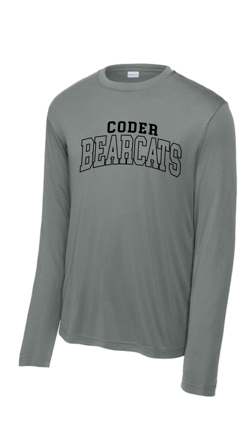 Coder Block Logo Moisture Management Long Sleeve Tee - optional logo (Coder/Bearcat)