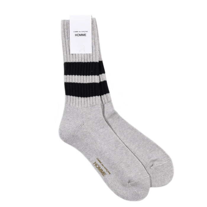 COMME DES GARCONS HOMME K501 LOW GAUGE PILE SOCKS HEATHER GRAY X BLACK