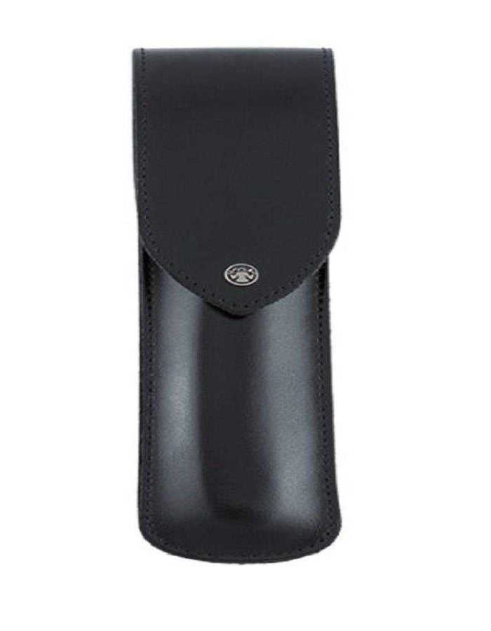 Black leather safety razor case for travel and storage