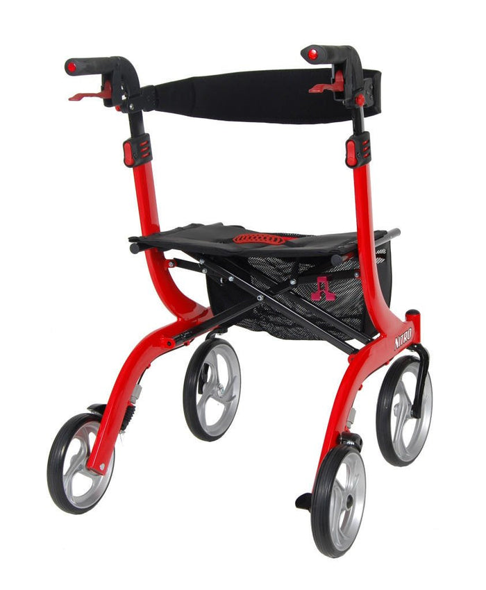 Drive Nitro Aluminum 4 Wheel Rollator, Red, 10" Casters - RTL10266 - LL Medico