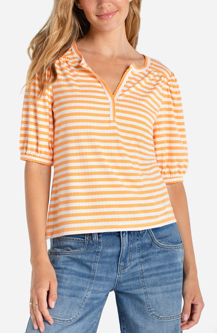 Elbow Sleeve Henley Knit Top