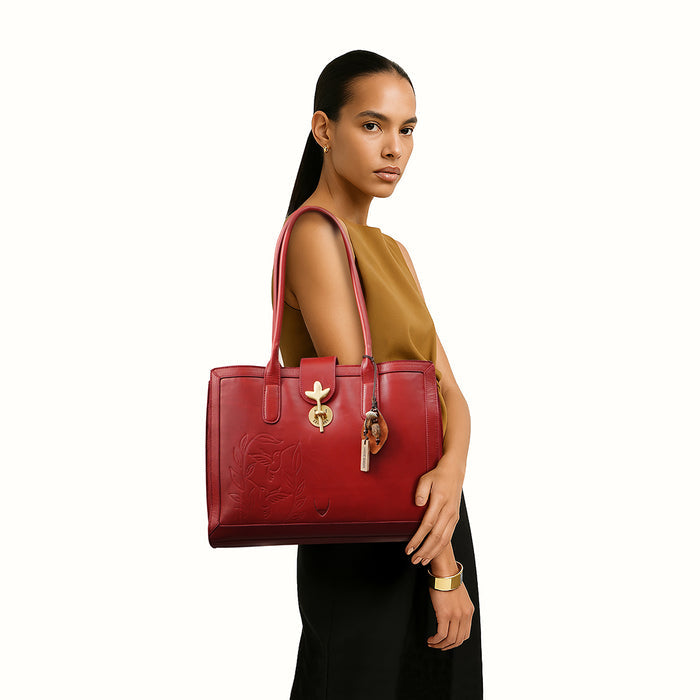 Enchanted 02 Red Leather Tote Bag