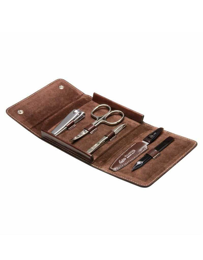Erbe Solingen 5-Piece Manicure Set in brown leather case