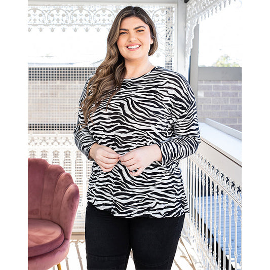 Freez Zebra Print Slouch Top
