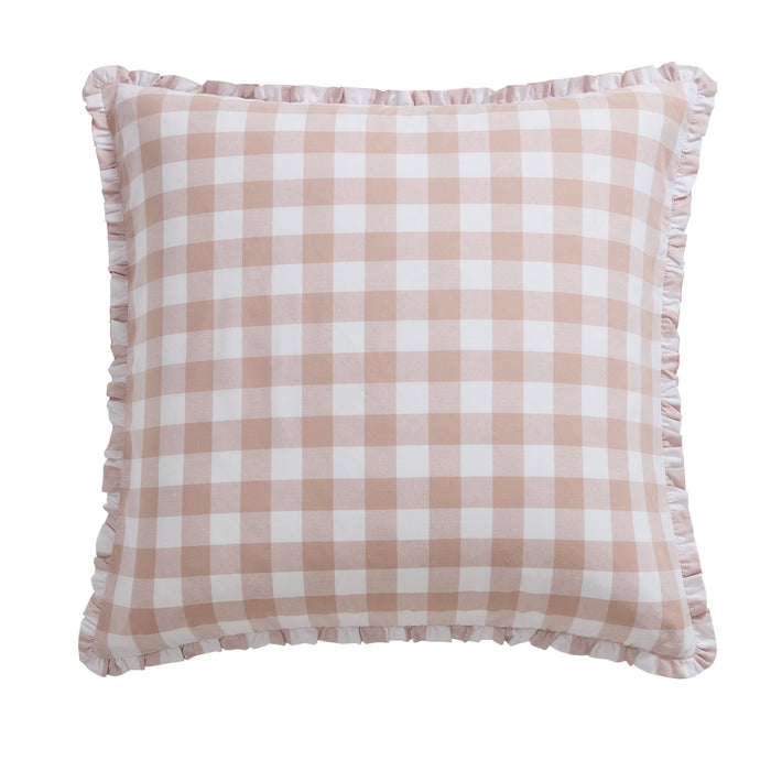 Gingham Square Frill Edge Cushion Cover - Blush Pink - DUSK
