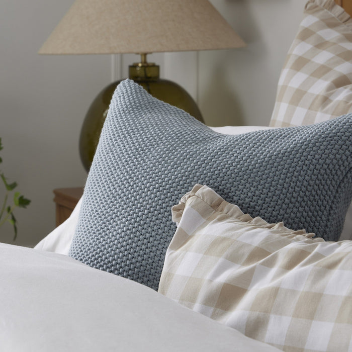 Gingham Square Frill Edge Cushion Cover - Natural - DUSK