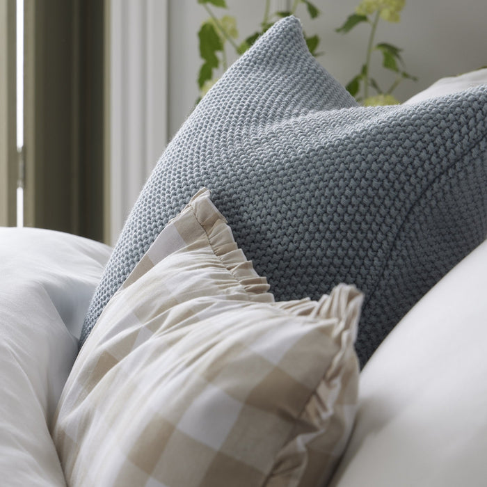 Gingham Square Frill Edge Cushion Cover - Natural - DUSK