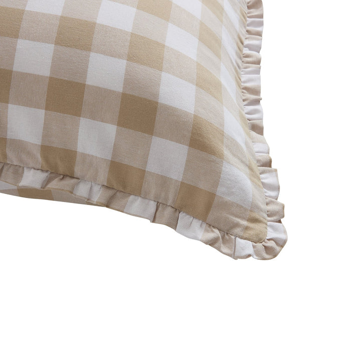 Gingham Square Frill Edge Cushion Cover - Natural - DUSK